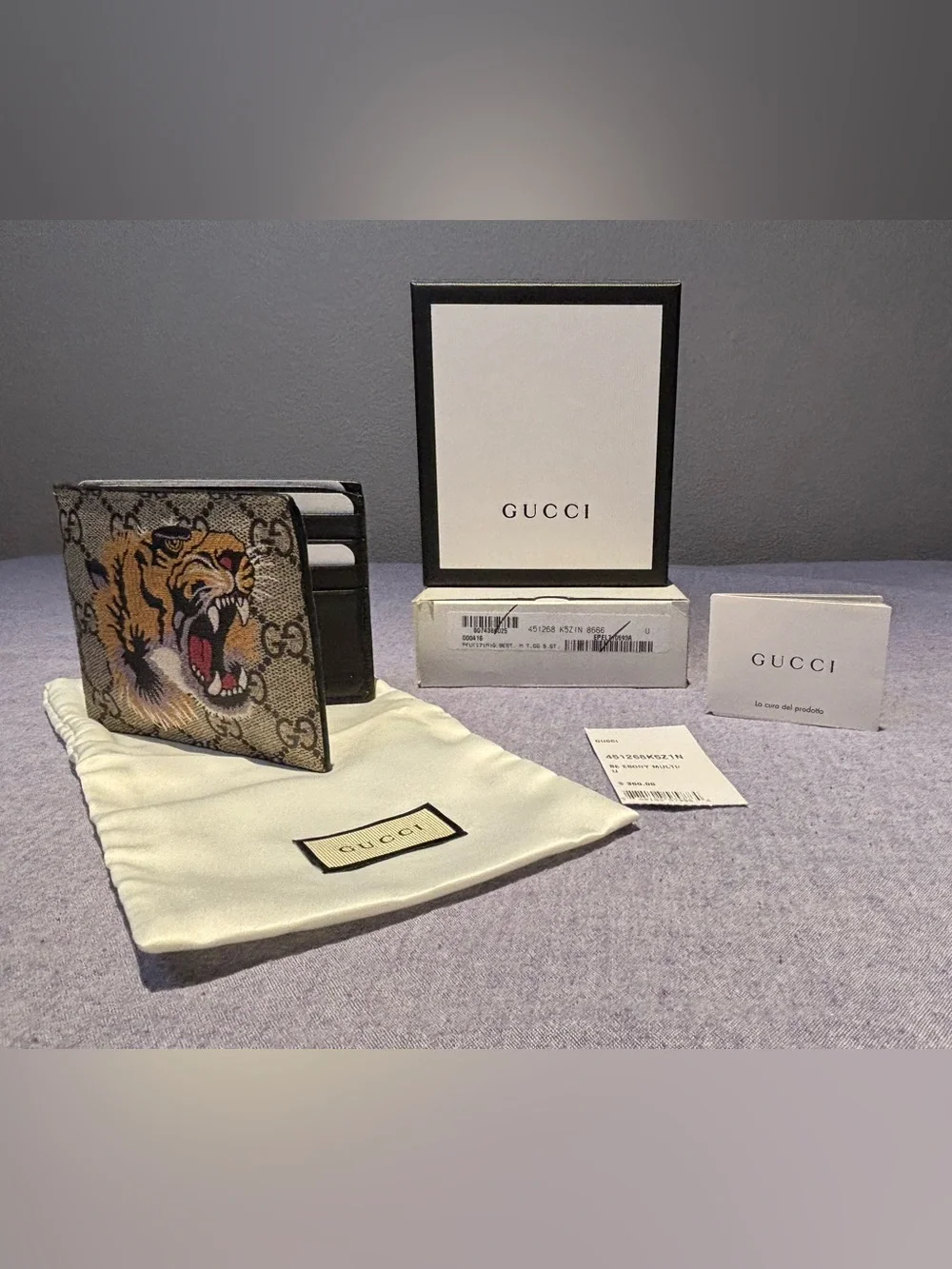 Gucci GG Supreme Wallet with Tiger - Brown/Yellow/Black